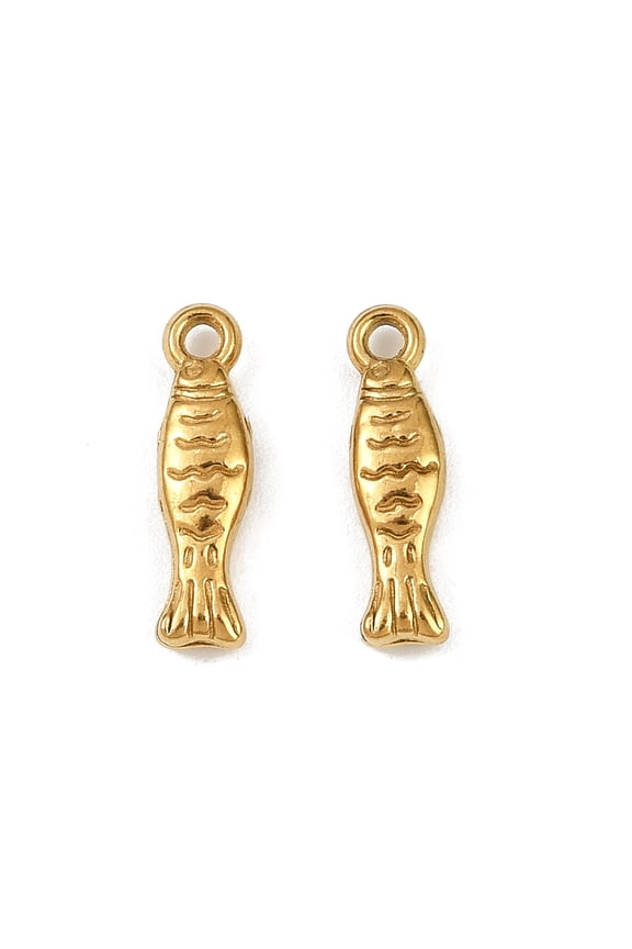 20pcs Ocean Theme 304 Stainless Steel Pendants Ion Plating(IP) Fish 14x4x2.5mm Hole: 1.2mm