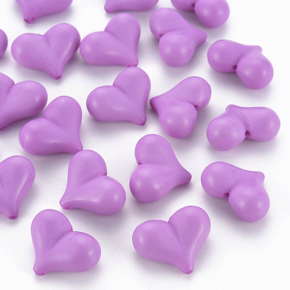 20pcs Opaque Acrylic Beads Heart Medium Orchid 17x22x10mm Hole: 1.4mm