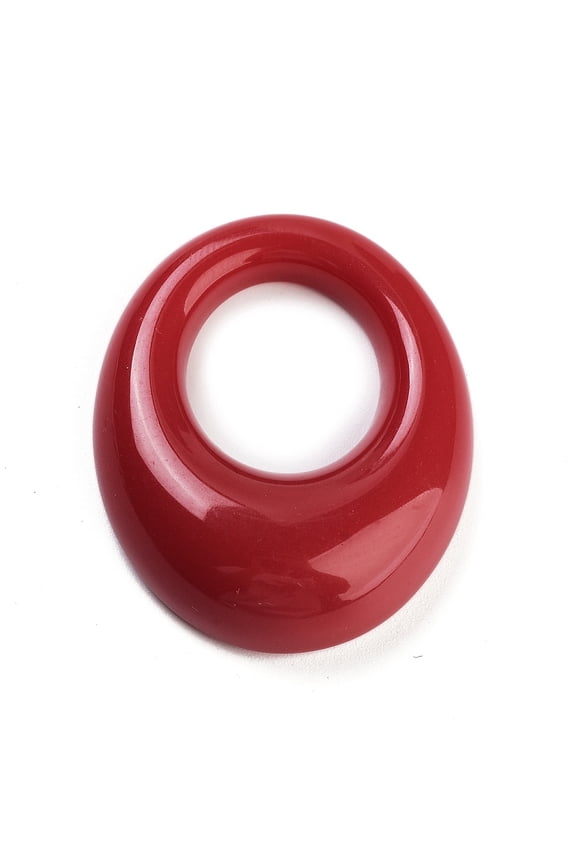 20pcs Opaque Resin Pendants Hollow Oval Charms FireBrick 35x29x8mm Hole: 16.5x15mm