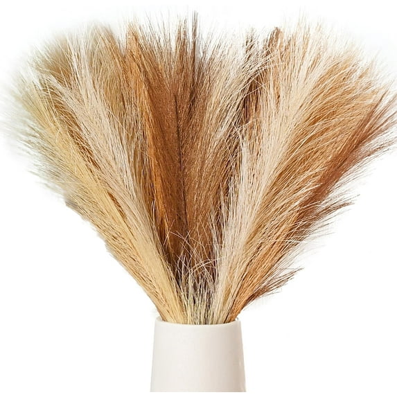 20pcs Orange Silk Pampas Grass Artificial Fake Flowers 18" for Mother's Day Easter Home Kitchen Wedding Decorations Wedding Floral Arrangement (Vase not Include)