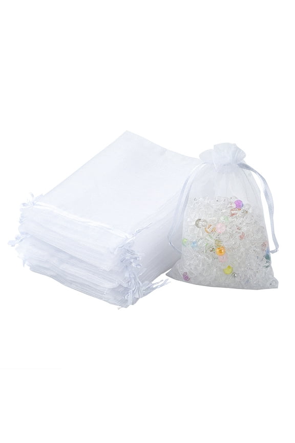20pcs Organza Bags Jewellery Storage Pouches Wedding Favour Party Mesh Drawstring Gift Bags White 15x10cm