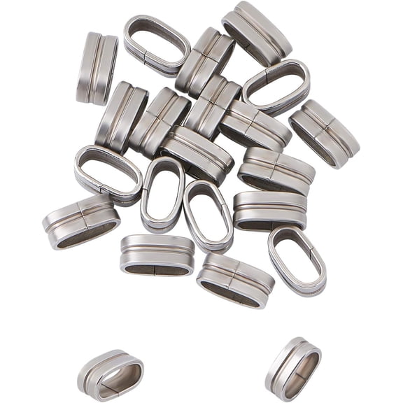 20pcs Oval Slide Charms 304 Stainless Steel Slide Charms Oval Pendant Charm 4.5x10mm Large Hole Leather Cord Slider Loose Beads for Bracelets Necklace Jewelry Making DIY Stainless Steel Color
