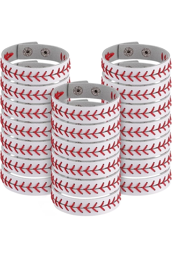 20pcs PU Leather Baseball Bracelet Adjustable Softball Basketball Sports Bracelets Athletes Bangle Cuff Wristband for Players Men Women Sports Teams Party Favors for DIY
