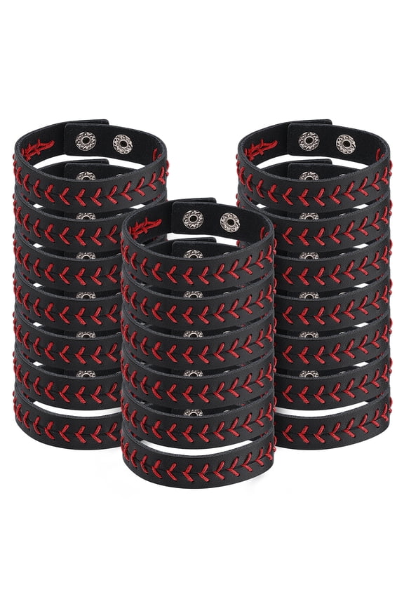 20pcs PU Leather Baseball Bracelet Adjustable Softball Basketball Sports Bracelets Athletes Bangle Cuff Wristband