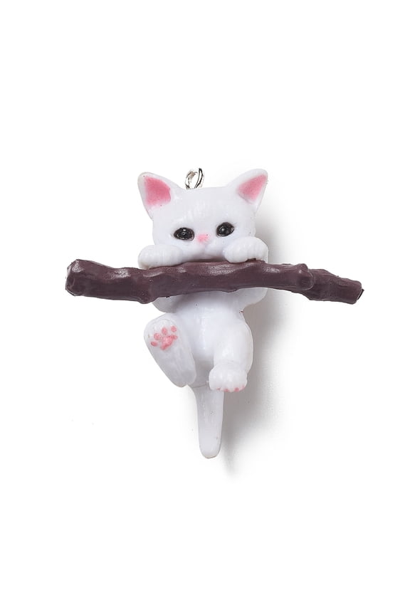 20pcs PVC Plastic Cartoon Pendants for DIY Keychain Making Cat Charm Black 38.5~40.5x39.5~40x25.5~27mm Hole: 2mm