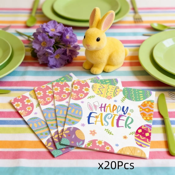 20pcs Pack Easter Party Disposable Napkins, Printed Cocktail Napkins for Buffets, Table Settings and Drinks, Festive Easter-Themed Paper Napkins that Add Charm to Celebrations, A