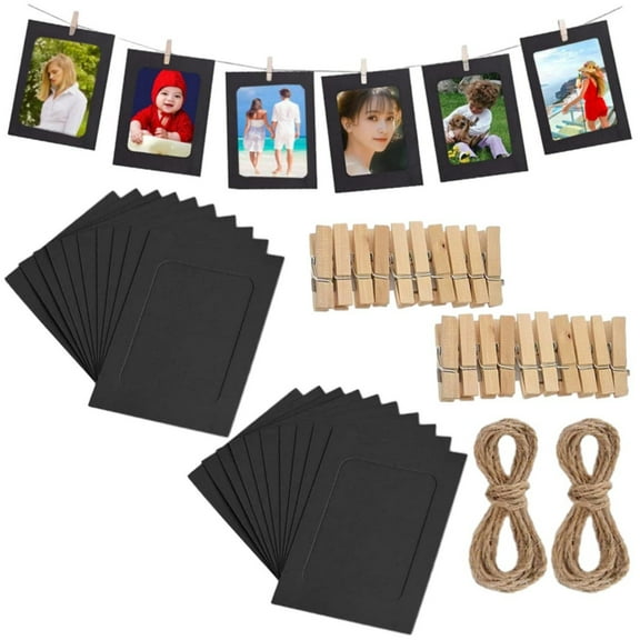 20pcs Paper Photo Frames, 4x6 Inch Black Paper Picture Frames, Hanging Photo Display Banner, DIY Clip Photo Display Holders for Home, Office, Wedding, and Party Decor