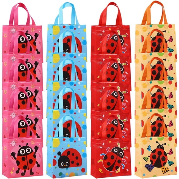20pcs Party Favors Bags Cartoon Ladybug Gift Bag Reusable Non-Woven Tote Bags Candy Goodie Treat Bag For Birthday, Wedding, Baby Shower