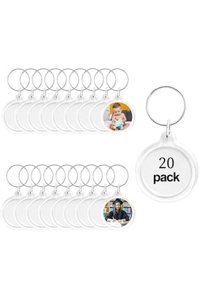 20pcs Pendant Picture Frame Keyrings, Clear Acrylic Photo Frame Keyring Holder, Make Your Own Personalized Keyring Kit, Round Blank Photo Insert Keychain for DIY Craft