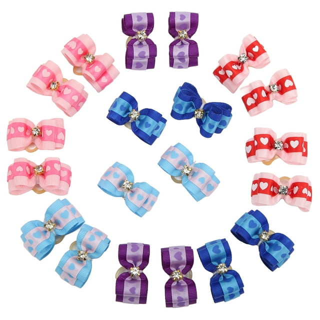 20pcs Pet Hair Bows Dog Grooming Bows with Rubber Bands for Pet Party