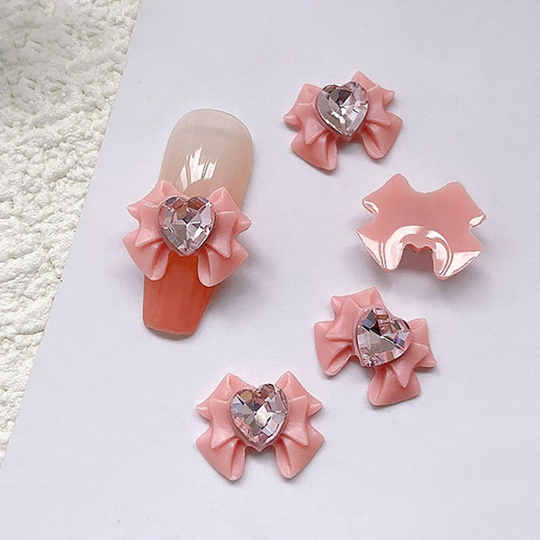 20pcs Pink Bow Nail Charms for Acrylic Nails, 3D Bowknot Nail Art Charms  Crystal Heart Bow Charms for Nails DIY Nail Gems Pink Rhinestones Kawaii  Nail Charms Resin Nail Bows Women Girl