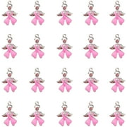 NOBRAND 20pcs Pink Ribbon Awareness Charms with Angel Wing Breast Cancer Awareness Ribbon Enamel Pendant Charms for Necklace Bracelet Crafts