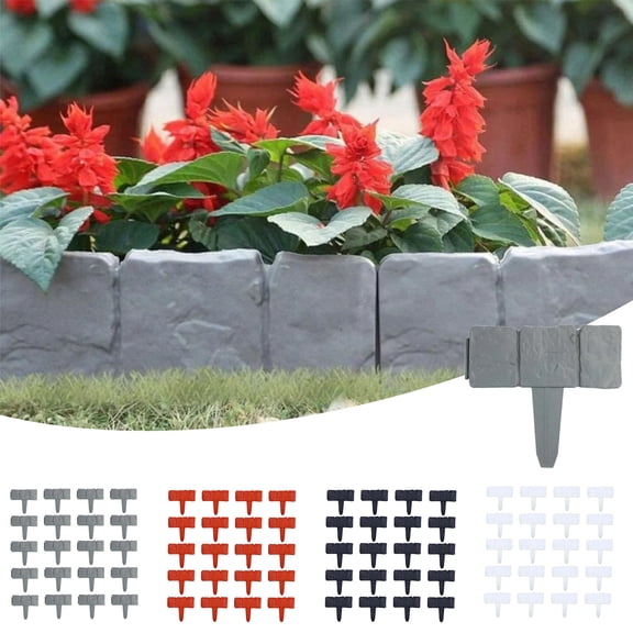 20pcs Plastic Garden Retaining Fence 9.8" Height Natural Brick Texture Garden Edging Border No-Dig Interlocking Landscape Barrier for Yard Patio Flower Bed Pathway