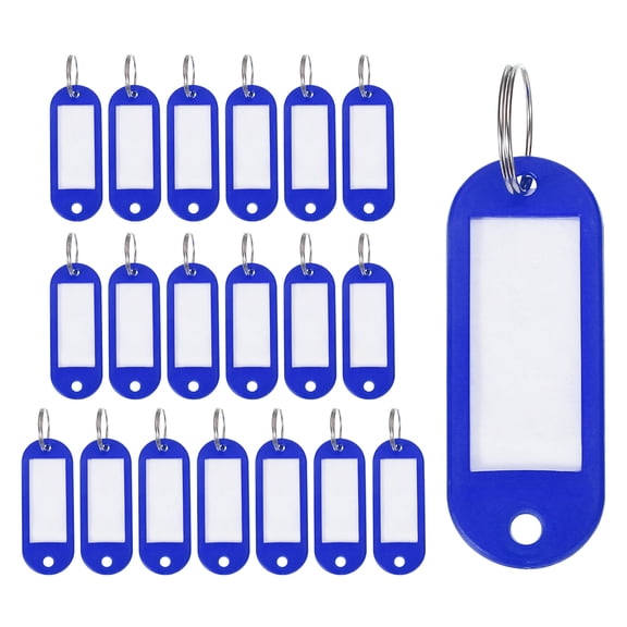 Uxcell 20Pcs Plastic Key Tags Ring Tag Identifier Keychain with Split Ring Labels Window for Luggage ID Name Pet Tags Dark Blue