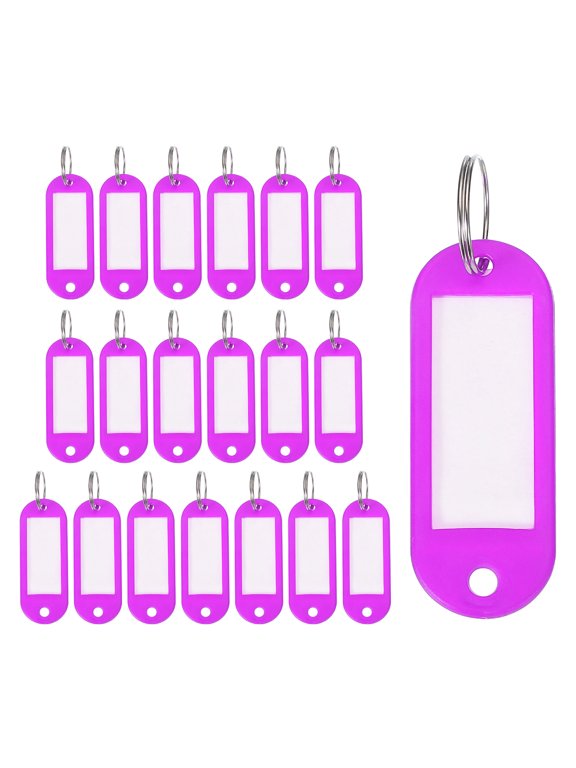 20Pcs Plastic Key Tags Ring Tag Identifier Keychain with Split Ring Labels Window for Luggage ID Name Pet Tags Pink