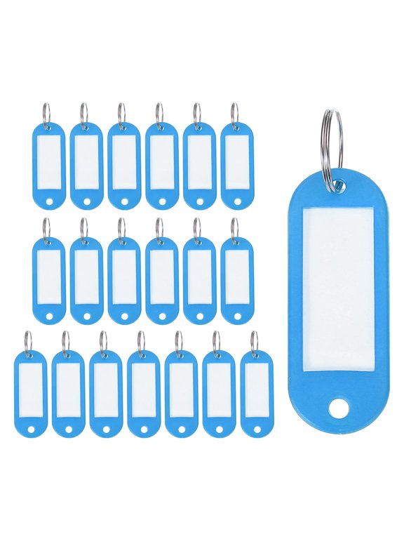 20Pcs Plastic Key Tags Ring Tag Identifier Keychain with Split Ring Labels Window for Luggage ID Name Pet Tags Sky Blue
