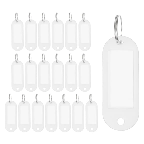 Uxcell 20Pcs Plastic Key Tags Ring Tag Identifier Keychain with Split Ring Labels Window for Luggage ID Name Pet Tags White