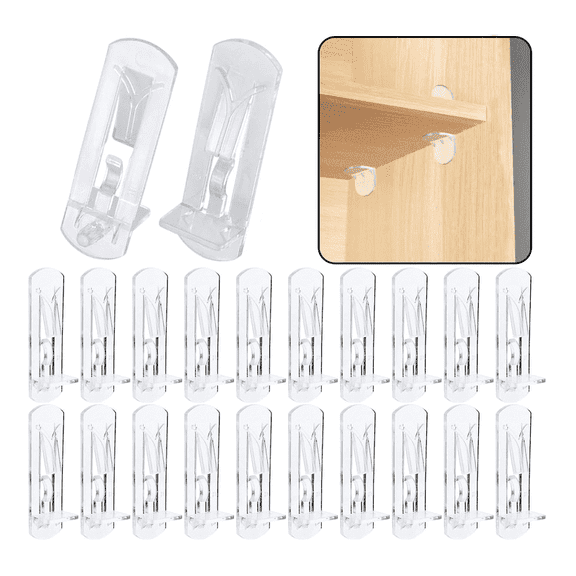 20pcs Plastic Locking Shelf Support Pegs,5mm Shelf Pins,Self-Locking Bracket Clips,Clear Shelf Pegs for for Kitchen Cabinet Furniture Book Shelves, 5mm Peg x 3/4" Thick Shelves