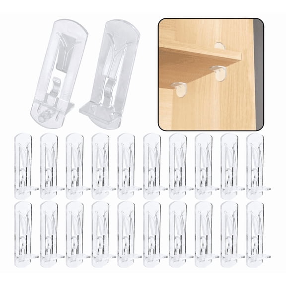 20pcs Plastic Locking Shelf Support Pegs,6.9mm Shelf Pins,Self-Locking Bracket Clips,Clear Shelf Pegs for for Kitchen Cabinet Furniture Book Shelves,6.9mm Peg x 5/8" Thick Shelves