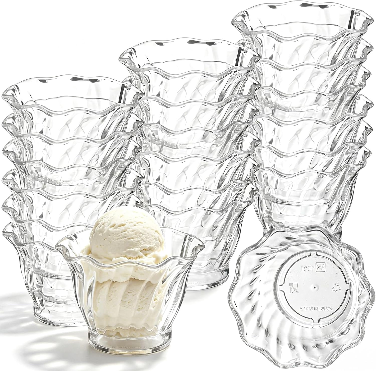 20pcs Plastic Reusable Dessert Bowls, 5.7oz Clear Ice Cream Bowls ...