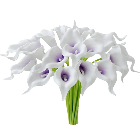 20pcs Purple and White Fake Flowers Artificial Calla Lily Silk Flowers 13.4" for Mother's Day Easter Home Kitchen & Wedding