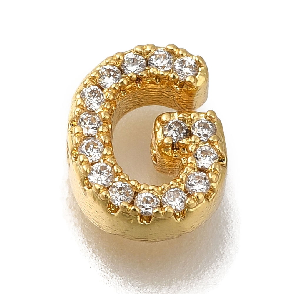 20pcs Rack Plating Brass Micro Pave Clear Cubic Zirconia Beads Long-Lasting Cadmium Free & Lead Free golden Letter G 8x6.5x3mm Hole: 0.8mm