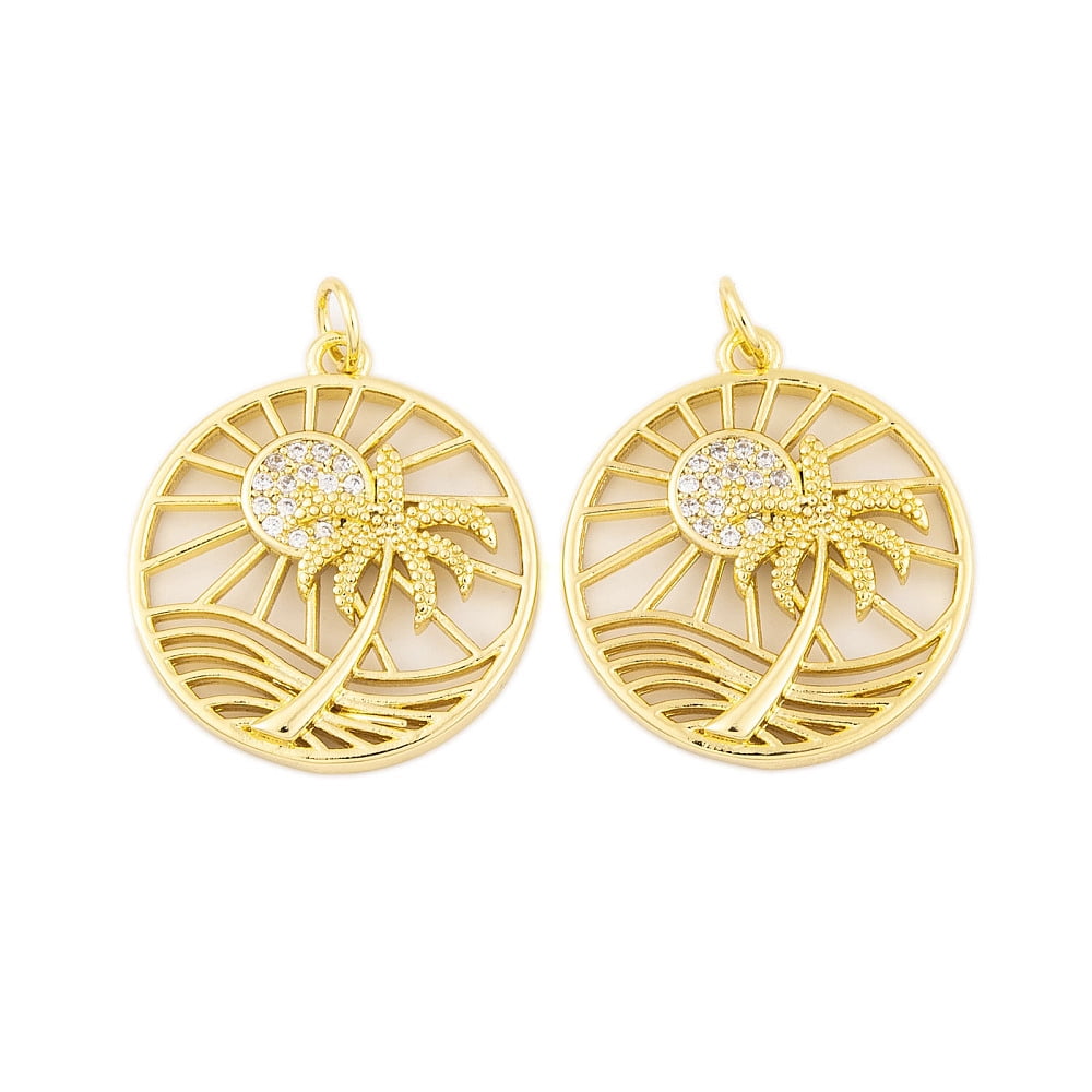 20pcs Rack Plating Brass Micro Pave Cubic Zirconia Pendants Cadmium Free & Lead Free Long-Lasting Plated Flat Round Jump Ring Real 18K golden Plated 23x21x3mm Hole: 3mm
