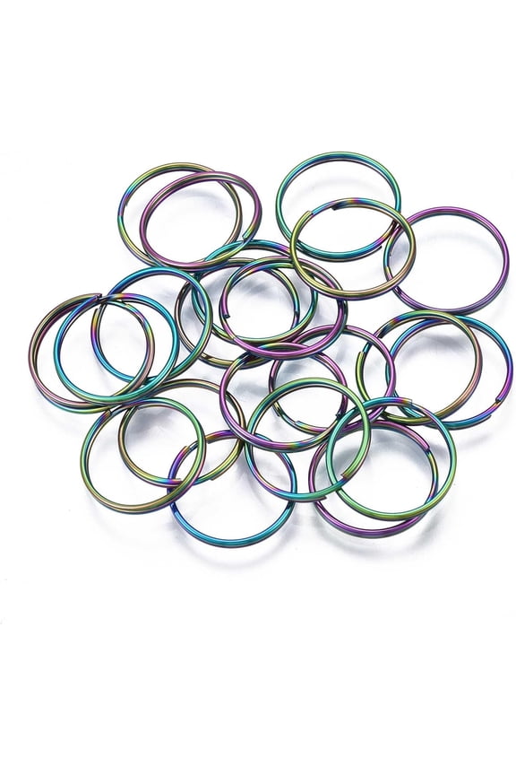 20pcs Rainbow Color 304 Stainless Steel Linking Key Rings Keychain Clasp Findings Ring Rainbow Color 14x1.4mm Inner Diameter: 12.5mm