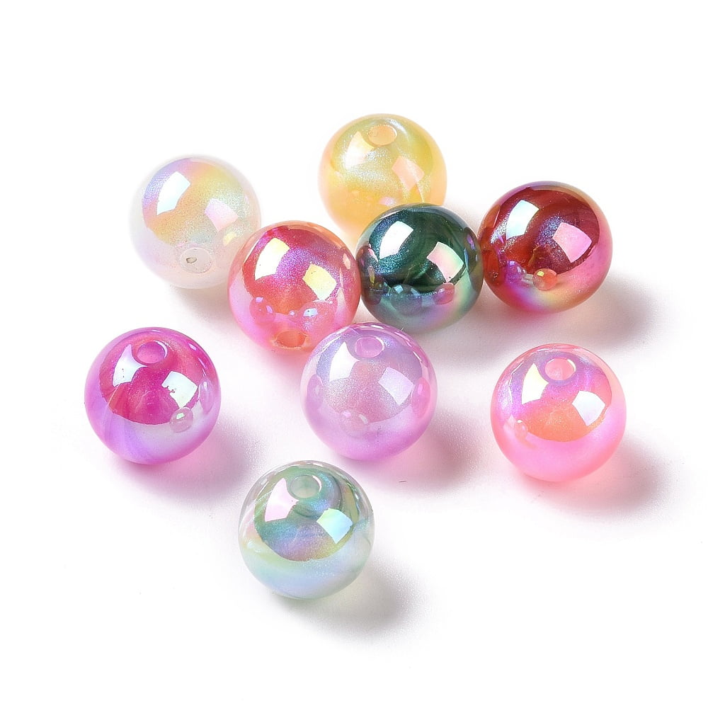 20pcs Rainbow Iridescent Acrylic Beads with Glitter Powder Round Mixed ...