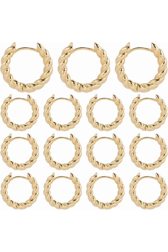 20pcs Real 18k Gold Plated Huggie Earring Findings Gold Huggie Hoop Earring Findings French Brass Metal Twist Round Ring Ears Huggie Hoops Finding for Jewelry Making Earrings Supplies