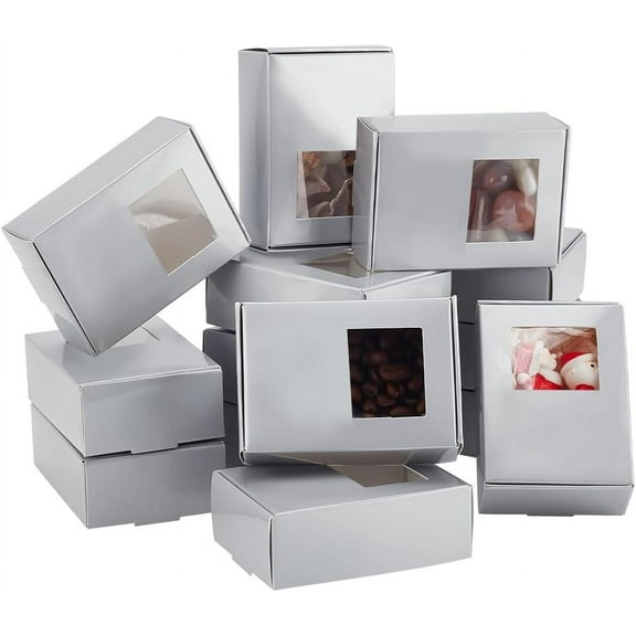 20pcs Rectangle Kraft Paper Necklace Earring Storage Gift boxes with Clear Visible Window Gift Packaging Case Silver 9x6.5x3cm
