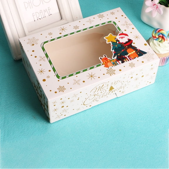 20pcs Rectangle Paper Bakery Bakery Boxes with Window Christmas Theme Gift Box for Mini Cake Cupcake Cookie Packing White 210x150x70mm for DIY
