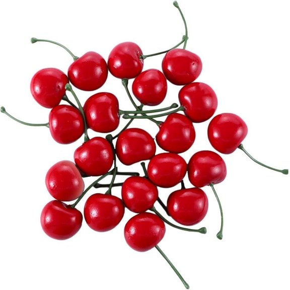 20pcs Red Artificial Cherries, Fake Fruit Decor Simulation Cherry Model Lifelike Fruit Cherry Ornament, Home Kitchen Party Decoration Desk Ornament Photography Prop