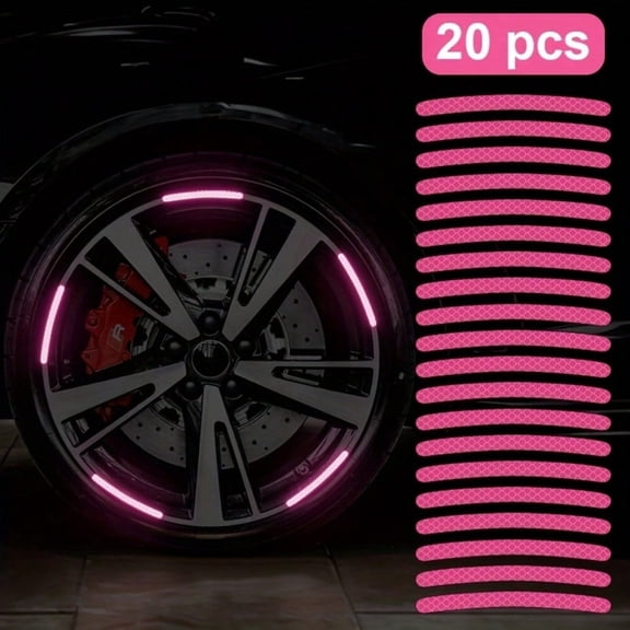 20pcs Reflective Car Wheel Hub Stickers Luminous Pink Tire Rim Decoration Decals For Automobiles Motorcycles Bicycles