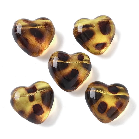 20pcs Resin Beads with Leopard Print Pattern Heart 17x18x9mm Hole: 2mm