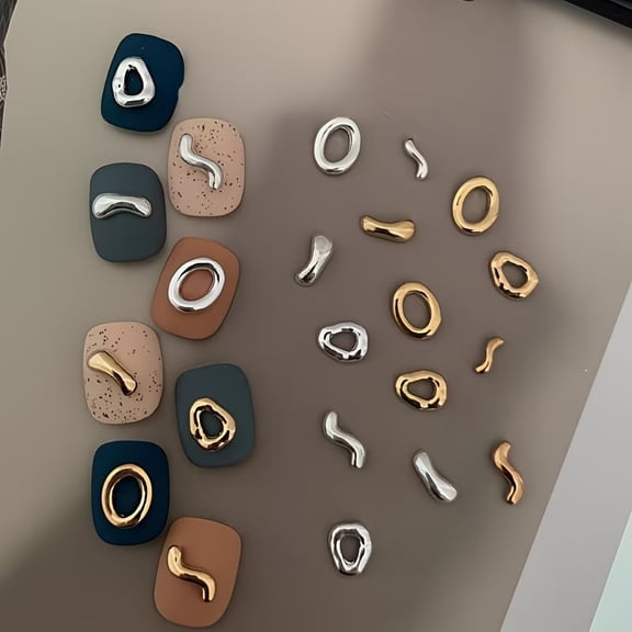 20pcs Retro Metallic Silver Circle Nail Charms - Unique Irregular Shape Nail Art Accessories for DIY Designs