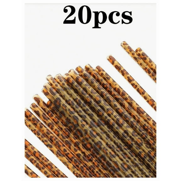 20pcs Reusable Leopard Print Plastic Straws, Creative Animal Print Drinking Straws For Jungle Animal Birthday Party, Animal Birthday Party Gifts