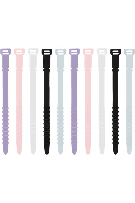 20pcs Reusable Wire Ties, 7inch Silicone Cable Ties Elastic Silicone Cord Organizer Straps Reusable Cable Zip Ties for Charging Cables USB Cables Earphones Line Pens Key Chains (5 Colors)