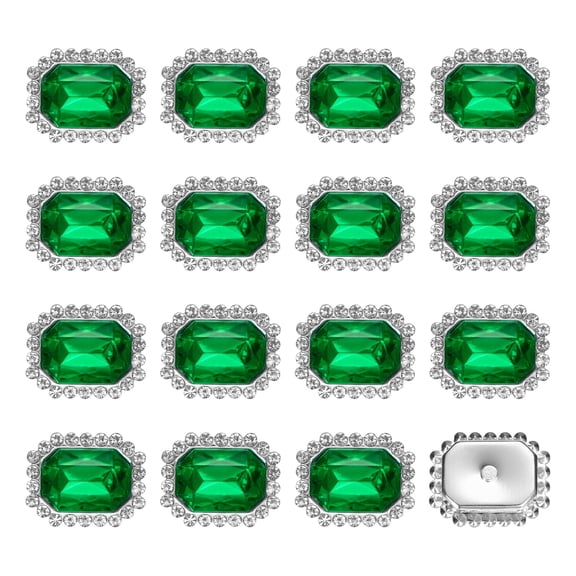 20pcs Rhinestone Embellishments Sew on Rhinestones Button Flat Back Rhinestone Buttons Gems for DIY Crafts Jewelry Making Clothes Shoes Decorations Accessories, Silver/Green