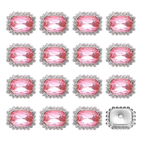 20pcs Rhinestone Embellishments Sew on Rhinestones Button Flat Back Rhinestone Buttons Gems for DIY Crafts Jewelry Making Clothes Shoes Decorations Accessories, Silver/Pink