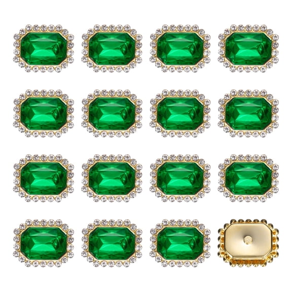 20pcs Rhinestone Embellishments Sew on Rhinestones Button Flat Back Rhinestone Buttons Gems for DIY Crafts Jewelry Making Clothes Shoes Decorations Accessories, Gold/Green