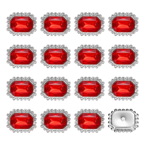 20pcs Rhinestone Embellishments Sew on Rhinestones Button Flat Back Rhinestone Buttons Gems for DIY Crafts Jewelry Making Clothes Shoes Decorations Accessories, Silver/Red