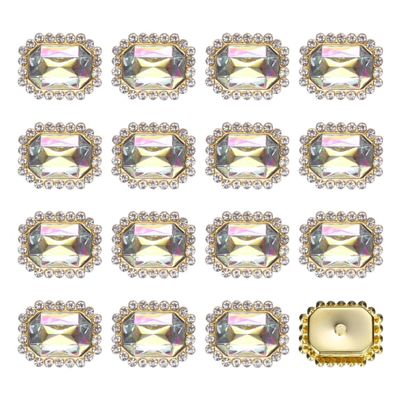 20pcs Rhinestone Embellishments Sew on Rhinestones Button Flat Back Rhinestone Buttons Gems for DIY Crafts Jewelry Making Clothes Shoes Decorations Accessories, Gold/Colorful