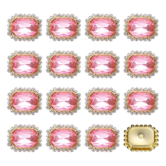 20pcs Rhinestone Embellishments Sew on Rhinestones Button Flat Back Rhinestone Buttons Gems for DIY Crafts Jewelry Making Clothes Shoes Decorations Accessories, Gold/Pink