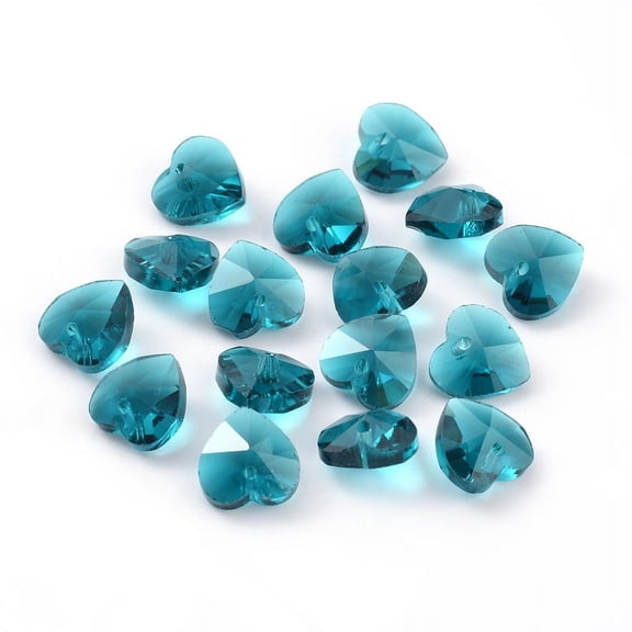 20pcs Romantic Valentines Ideas Glass Charms Faceted Heart Charm Medium Turquoise 10x10x5mm Hole: 1mm for DIY