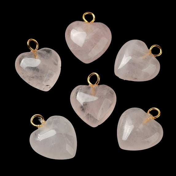 20pcs Rose Quartz Pendants Heart with Golden Brass Loops 15~15.5x12~12.5x4.5~5.5mm Hole: 2mm