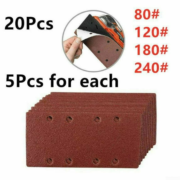 20pcs Sandpaper Sanding Sheets 1/3 Punched Hook&Loop Mixed Grits 80/120/180/240
