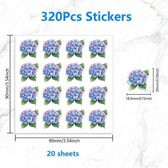 20pcs Self-Adhesive Paper Decorative Stickers for Party Decorative Presents Sealing Flower 90x90mm Sticker: 20x18.5mm 16 patterns/pc