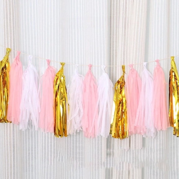 20pcs/Set Multicolor Shiny Tassel Garland Tissue Paper Tassel Banner Table Decor Tassels Party Decorations Supplies