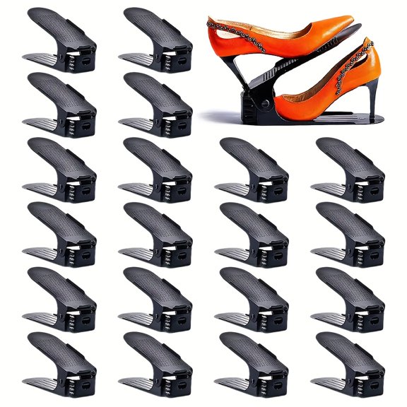 20pcs Shoe Slots Organizer, Double Layer Closet Organization Stacker, 4 Adjustable Heights, Easy No Assembly Required Rack, Space Saver Holder